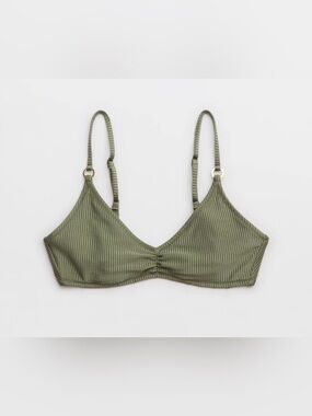 NWT Aerie Beach Babe Shine Rib Voop Bikini Top in Olive 🫒 - Size S